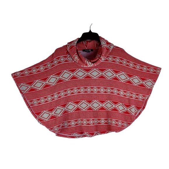 Forever 21 Poncho Top Cape Wrap Dark Orange Cowl Neck Geometric Tribal - Picture 3 of 9